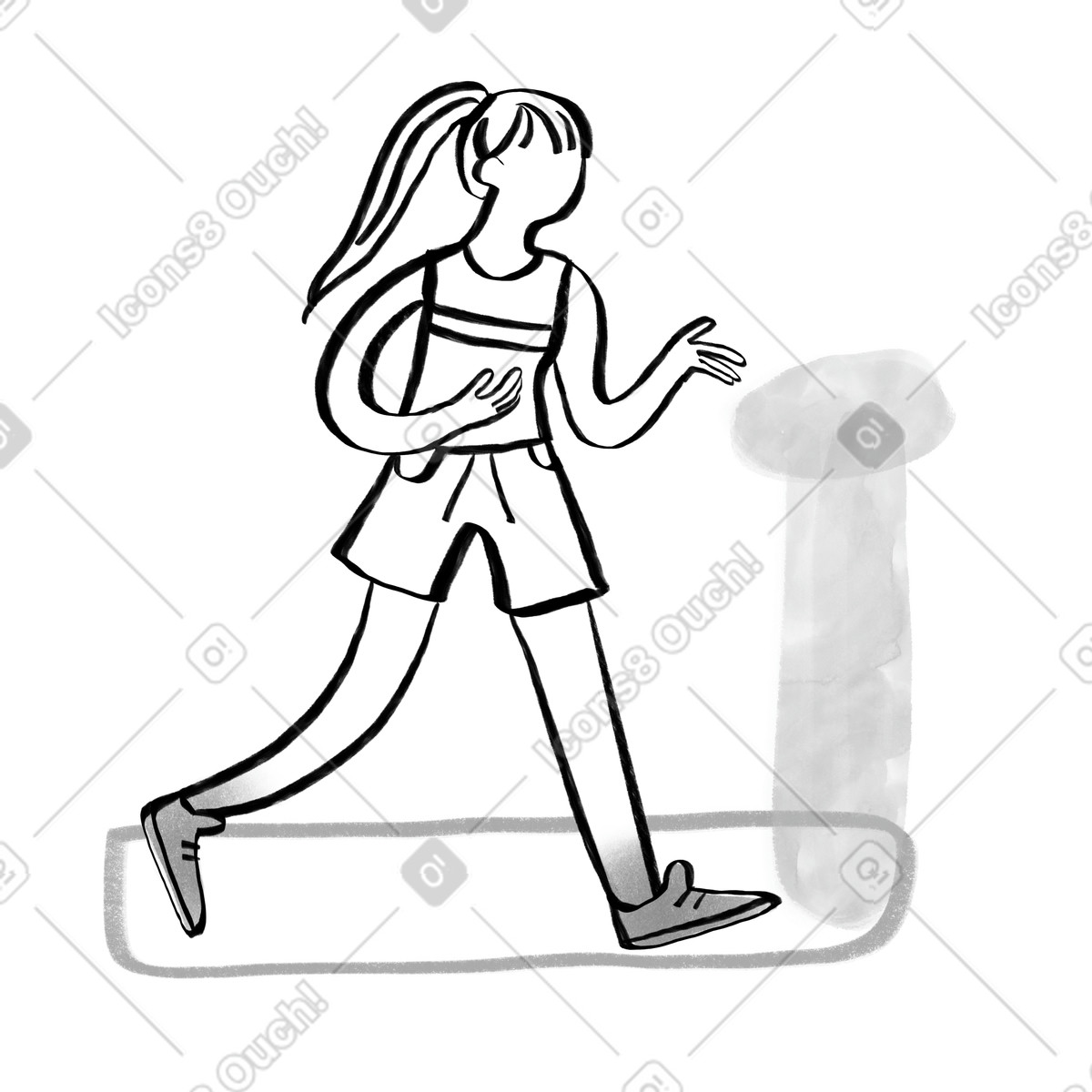 Black and white woman running on a treadmill illustration in Company style download in PNG, SVG