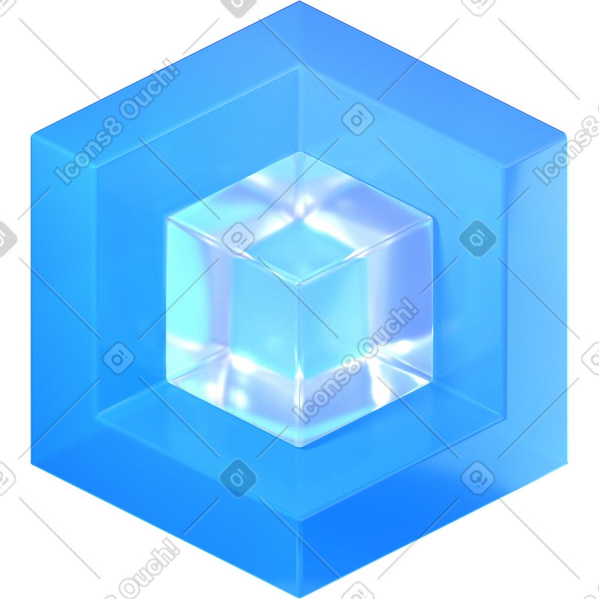 3D Glassy スタイルの 立方体の中に立方体 のイラストをPNG、SVG形式でダウンロード