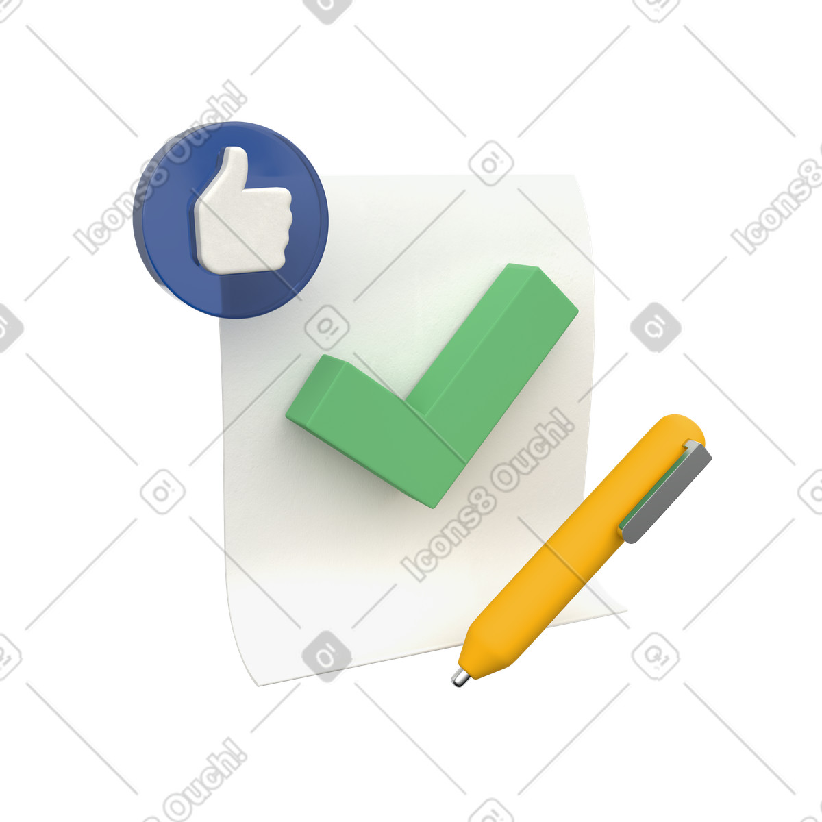 3D Grid 스타일의 Document approval checkmark, Task verification and validation, Project 일러스트레이션 PNG, SVG 다운로드