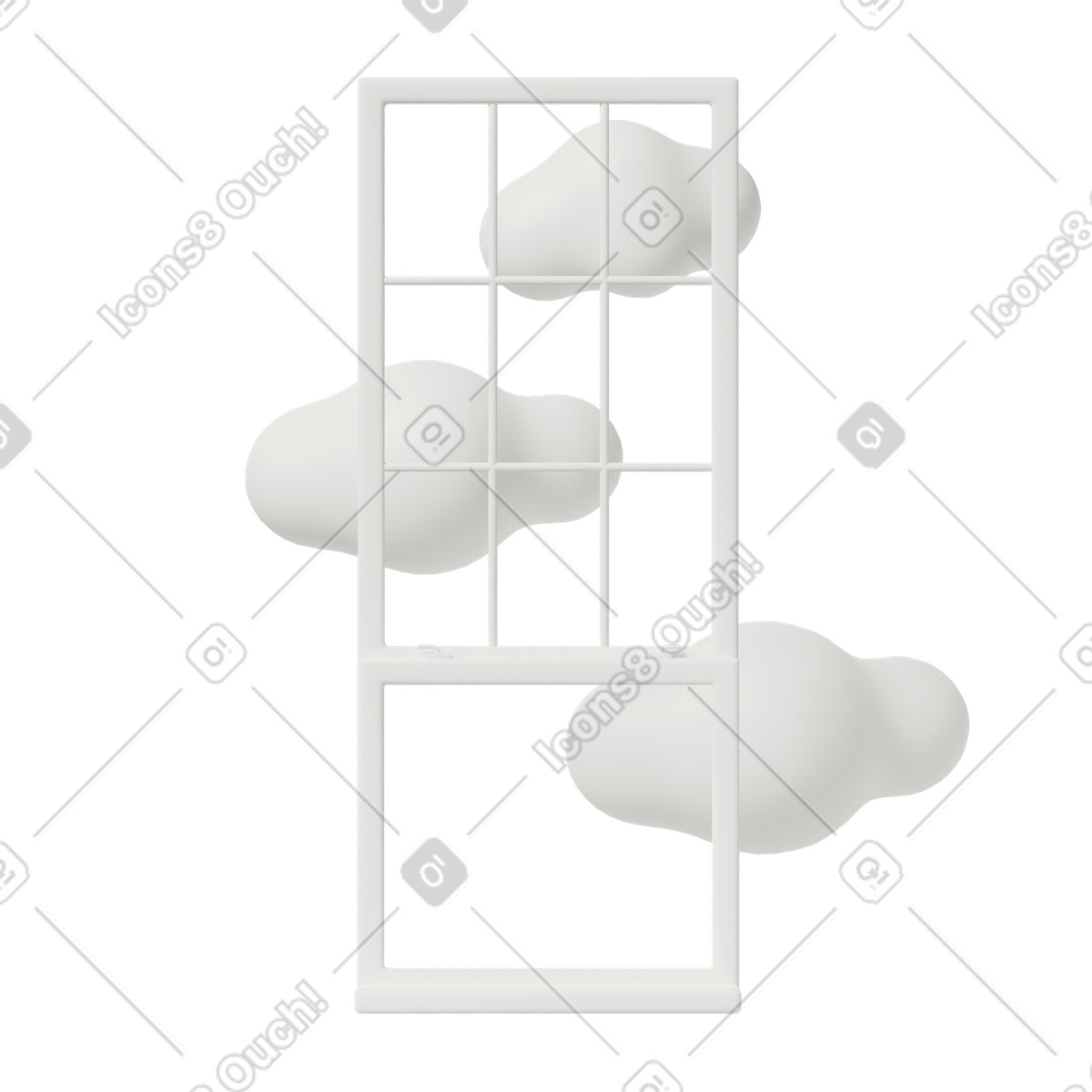 3D Casual life スタイルの White window frame with clouds のイラストをPNG、SVG形式でダウンロード