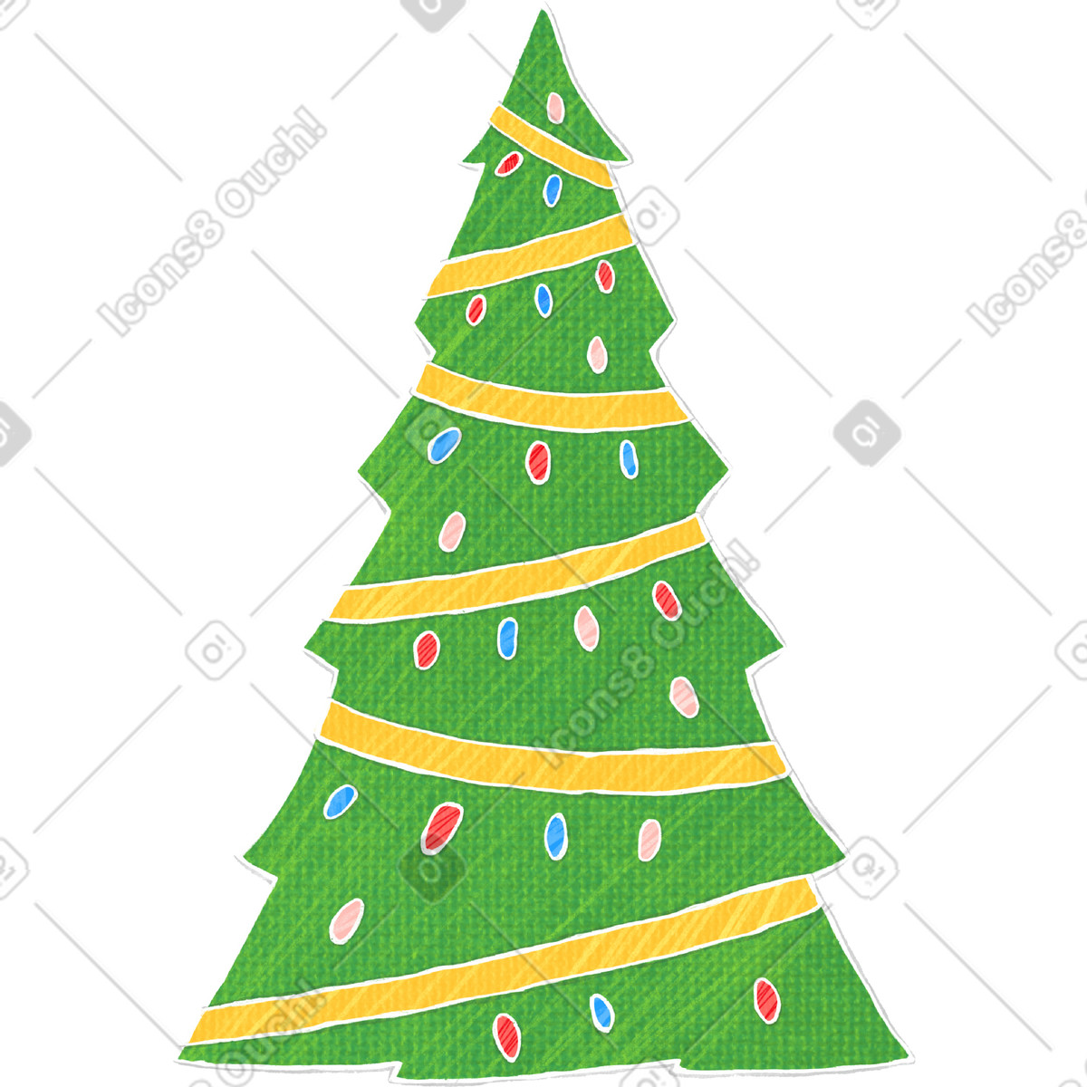 Ilustração de Árvore natal verde com brinquedos em no estilo Crafty para baixar em PNG, SVG
