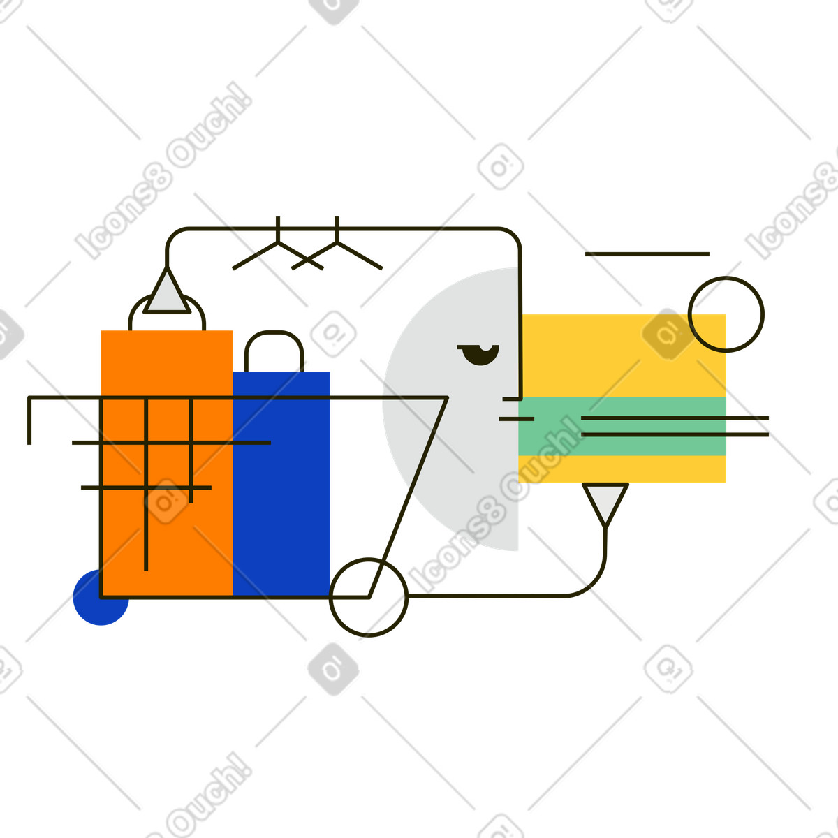 Ilustración Abstract cart with purchase bags, Retail checkout and payment en estilo Geom a descargar en PNG y SVG