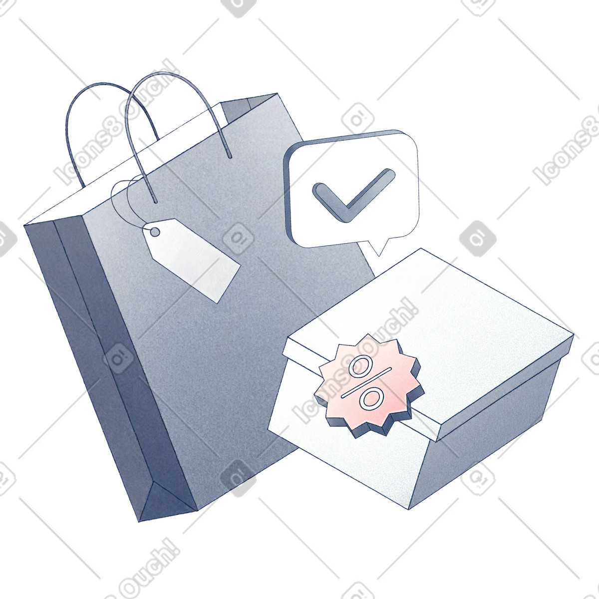 Ilustración Shopping bag and box with discount sign, Sale promotion or special offer en estilo Haze a descargar en PNG y SVG