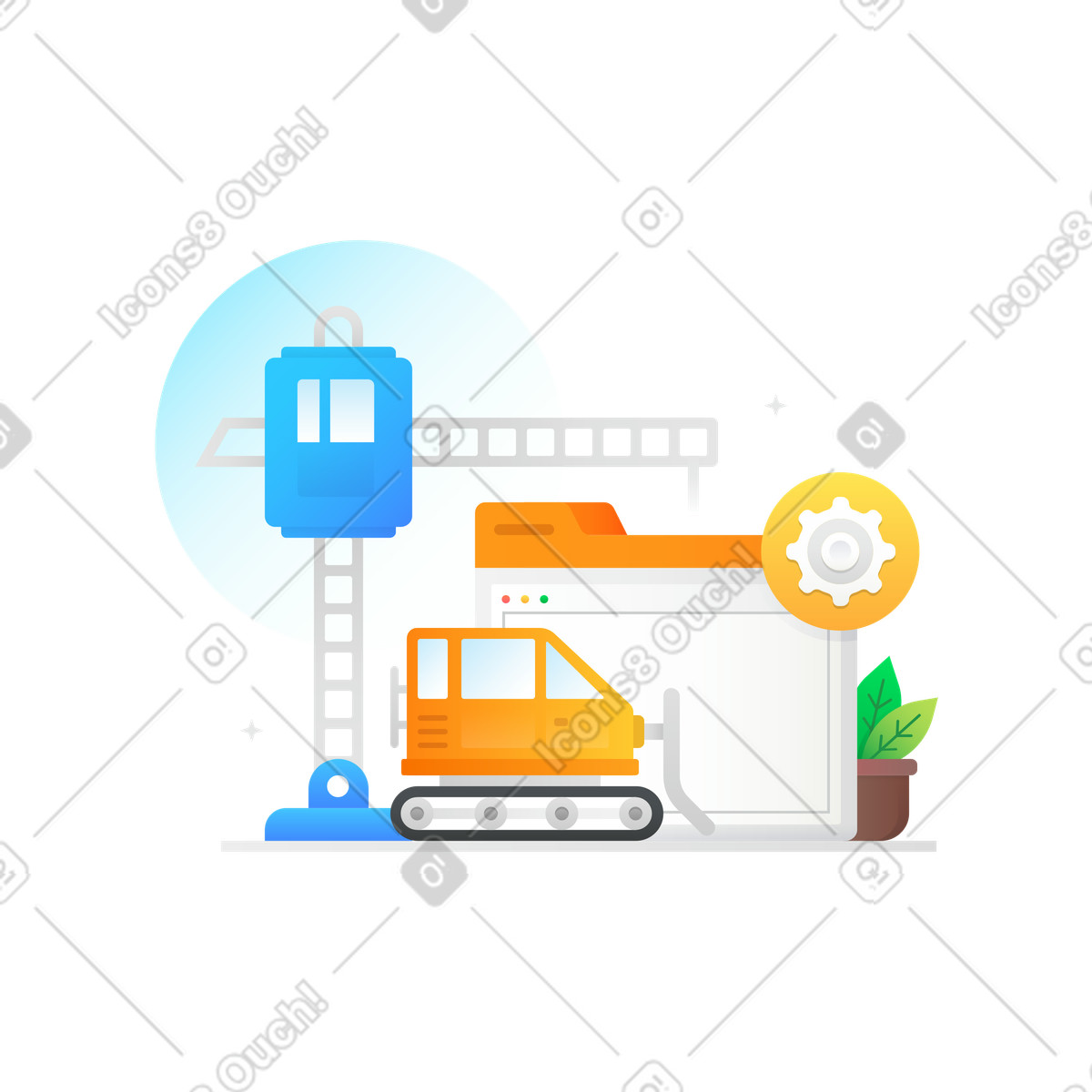 Under construction illustration in Hugo style download in PNG, SVG