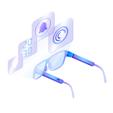 A pair of smart glasses with digital icons - Hi-tech style illustration