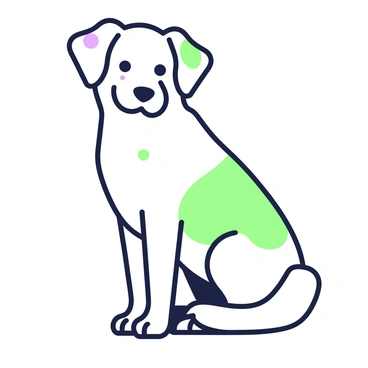 A simple line drawing of a dog sitting with its tail curled around its paws