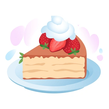 A slice of strawberry shortcake sits elegantly on a white plate. The cake layer exhibits a light golden brown color, with a fluffy texture that is visible at the edges. Juicy, ripe strawberries are arranged on top of the cake, their vibrant red color contrasting beautifully against the lighter tones of the cake. A generous dollop of fluffy whipped cream crowns the strawberries, adding a creamy, white layer that emphasizes the freshness of the fruit. The plate is set against a softly blurred background that features pastel colors, enhancing the overall appeal of the dessert.