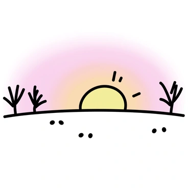 A snowy field stretches across the foreground, covered in a thick layer of white snow. In the sky above, shades of "pink" and "orange" blend together as the sun sets on the horizon. The fading light creates a soft glow that reflects off the snow, illuminating the landscape. Sparse trees with bare branches are silhouetted against the colorful sky, adding contrast to the scene. The overall composition captures the serene beauty of a winter sunset.