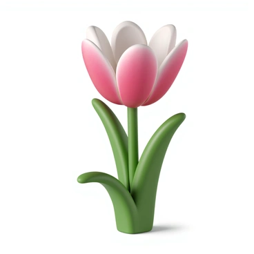 A close-up view of a flower blooming in spring, showcasing vibrant petals in shades of pink and white with delicate dewdrops glistening on the surface. The flower stands upright with green leaves surrounding it, indicating a healthy growth. Soft sunlight filters through, illuminating the petals and casting gentle shadows on the ground. The background is slightly blurred, emphasizing the flower as the central focus of the image.