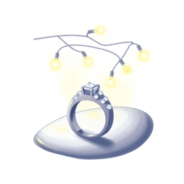 An engagement ring sparkling under a canopy of twinkling fairy lights