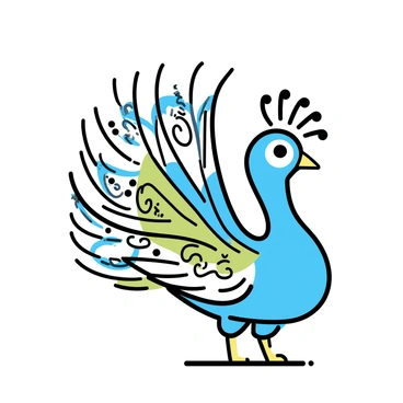 A peacock standing proudly on a flat surface, showcasing its vibrant tail feathers. The tail is fully fanned out, displaying an array of bright blues, greens, and hints of gold. Each feather features intricate "mehendi patterns" with swirling designs and floral motifs, adding a sense of elegance and detail. The peacock's body is adorned with shimmering plumage, and its head holds a regal crown of feathers. The background is simple and unobtrusive, emphasizing the beauty of the peacock and its ornate tail.