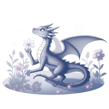 A dragon with shimmering scales is crouched in a lush garden. The dragon has large, extended wings folded against its back and sharp, bright eyes gazing at the surroundings. The garden is filled with various flowers that emit a gentle glow, illuminating the area with soft light. The dragon is delicately using its claws to tend to the plants, carefully inspecting the vibrant blooms. The scene conveys a sense of harmony between the dragon and the magical flora, with the dragon's presence seamlessly integrating into the enchanted environment.