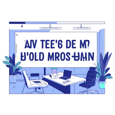 A white banner is prominently displayed in a modern office environment. The banner features a "clear and bold mission statement" printed in large, impactful letters. The background of the banner contrasts with the text, emphasizing the message. In the office, there are sleek desks and ergonomic chairs, with a few plants placed strategically around to add a touch of green. A soft light from overhead fixtures illuminates the space, creating a welcoming atmosphere.