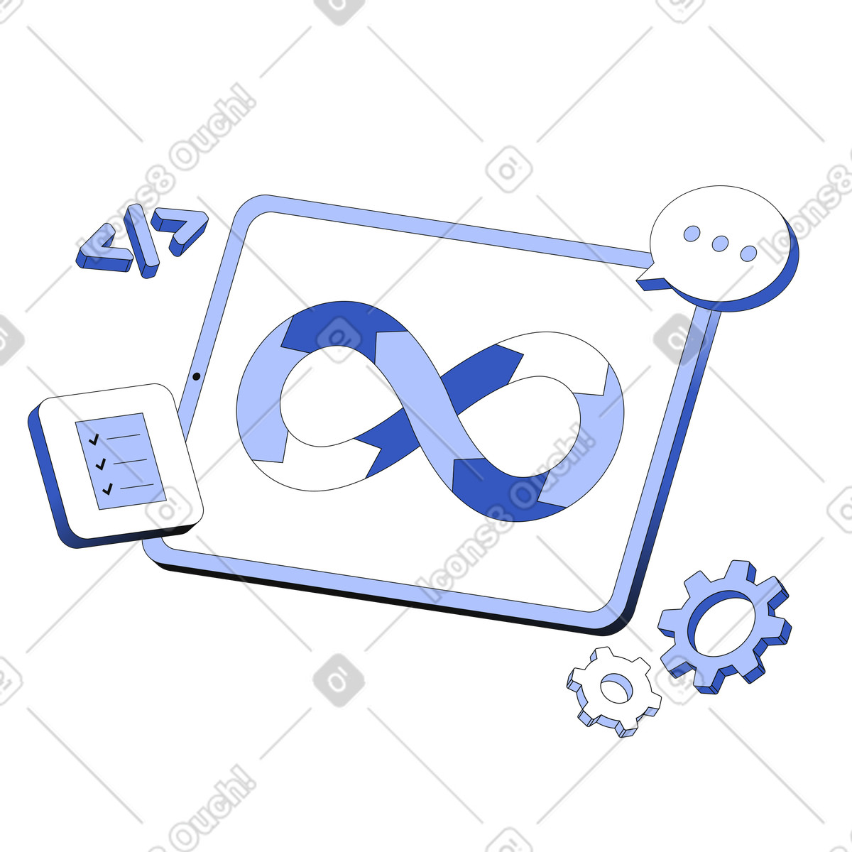 DevOps, software development methodology and framework illustration in PNG, SVG