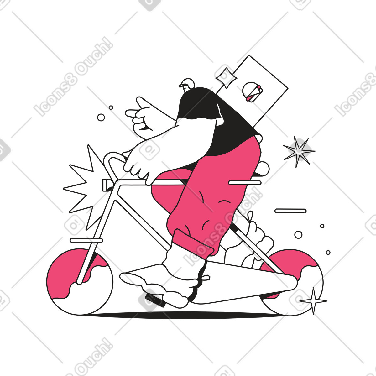 Courier riding bicycle fast food delivery service illustration clipart GIF PNG images