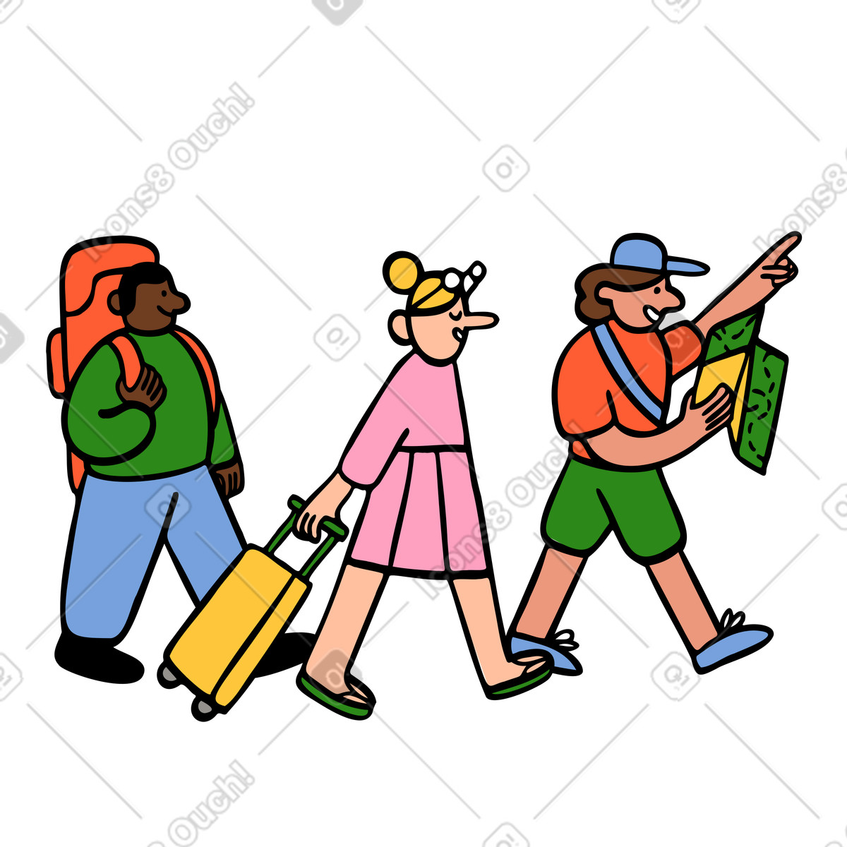 Иллюстрация Tourists traveling and going to destination together в стиле Comic — скачать в форматах PNG, SVG