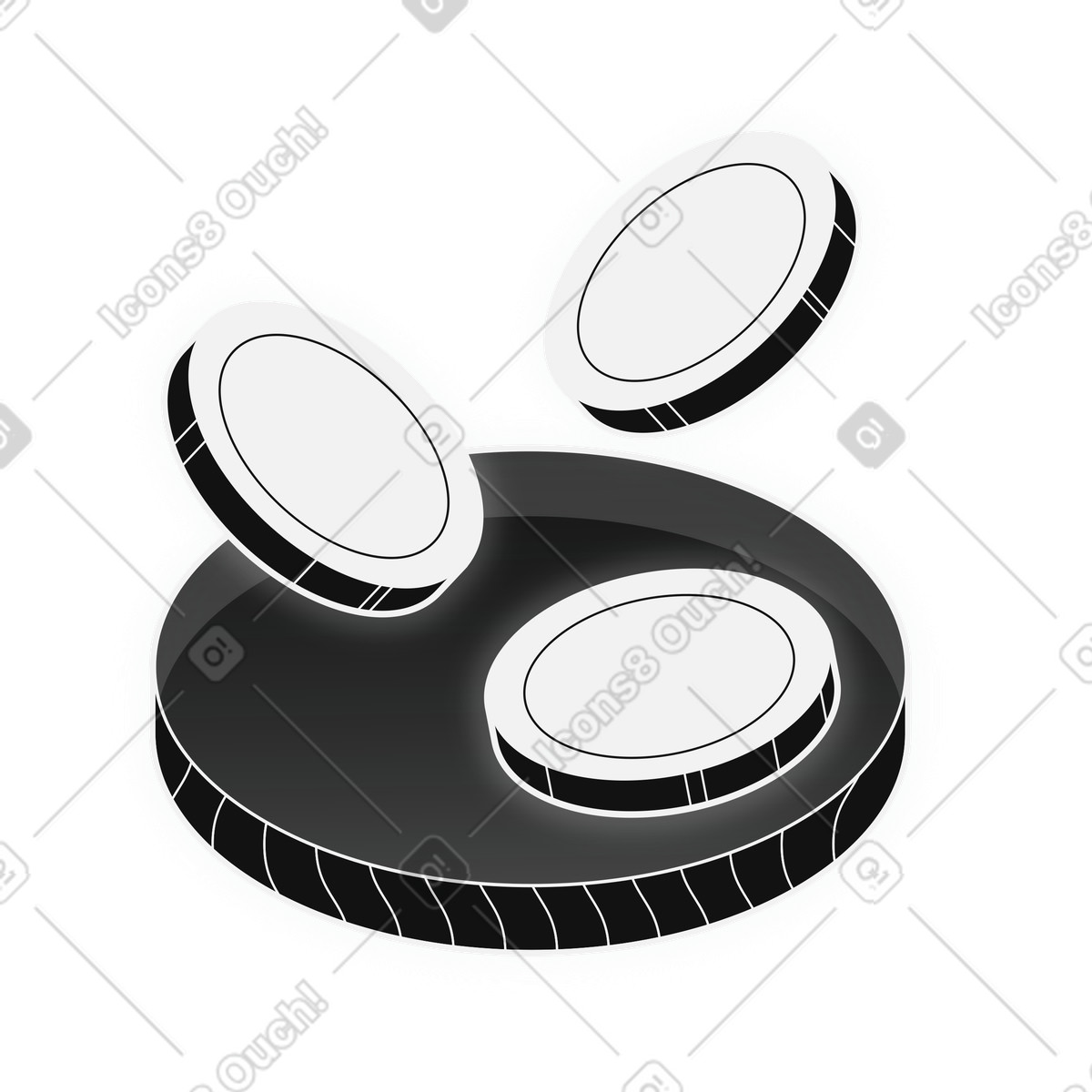 Financial transaction flow with three coins in motion illustration Inverse style download PNG, SVG