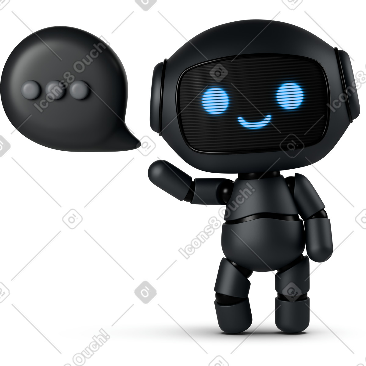 3D Business 스타일의 Black cute robot with speech bubble 애니메이션 일러스트레이션 GIF, Lottie(JSON), AE로 다운로드