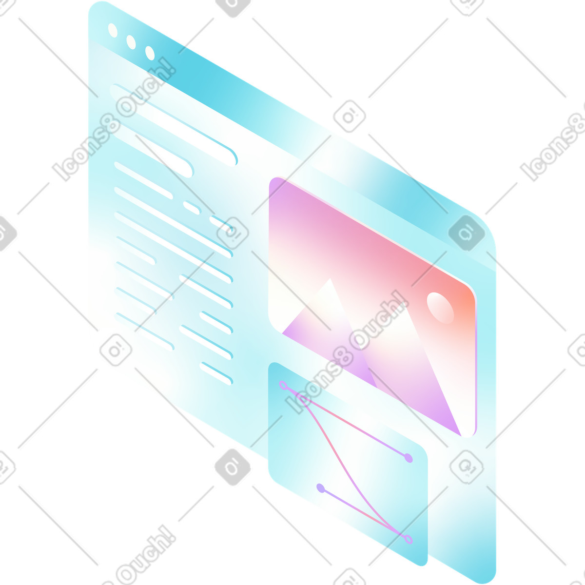 Isometric website page with text and pictures illustration in PNG, SVG