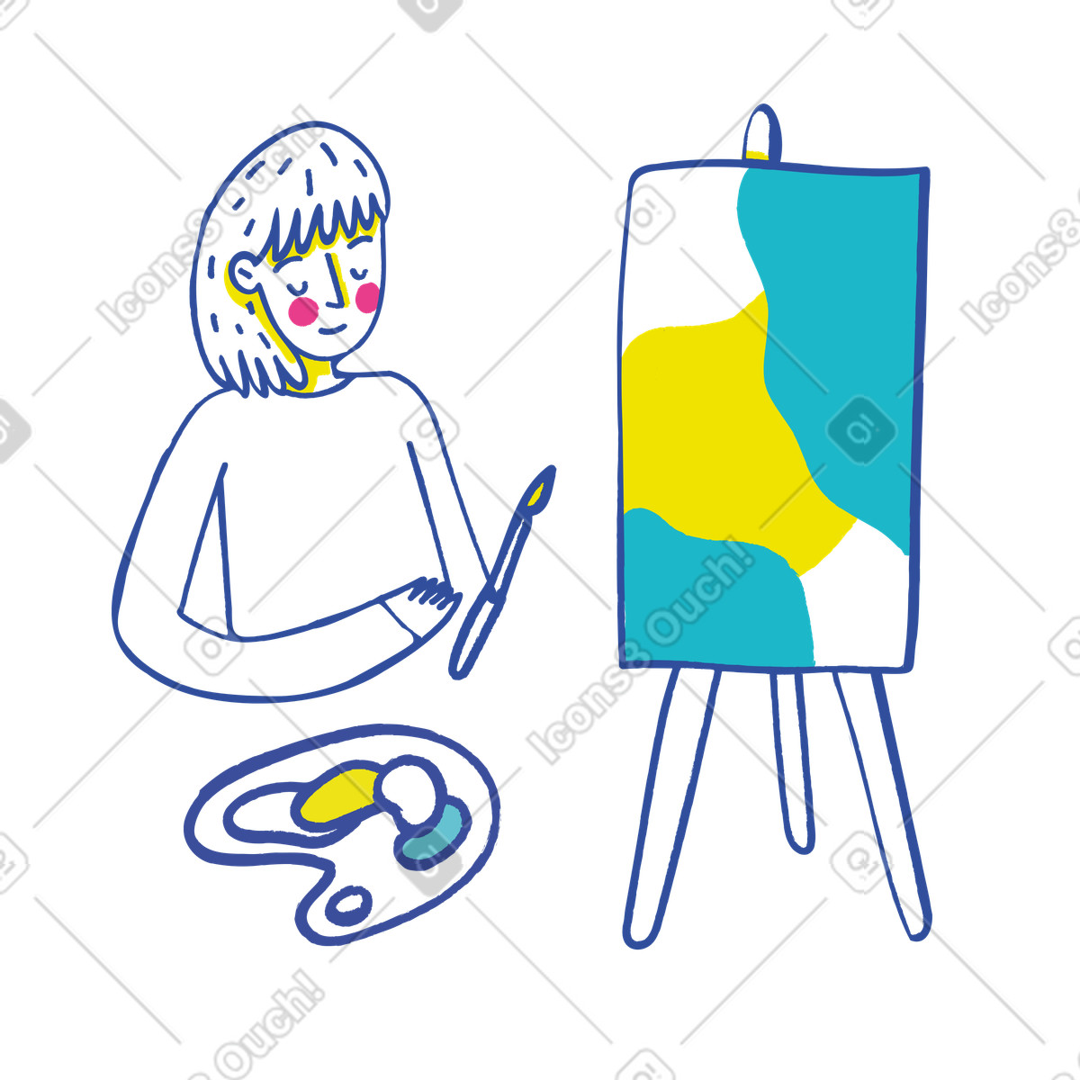 Lime スタイルの キャンバスに絵を描く女性 のイラストをPNG、SVG形式でダウンロード