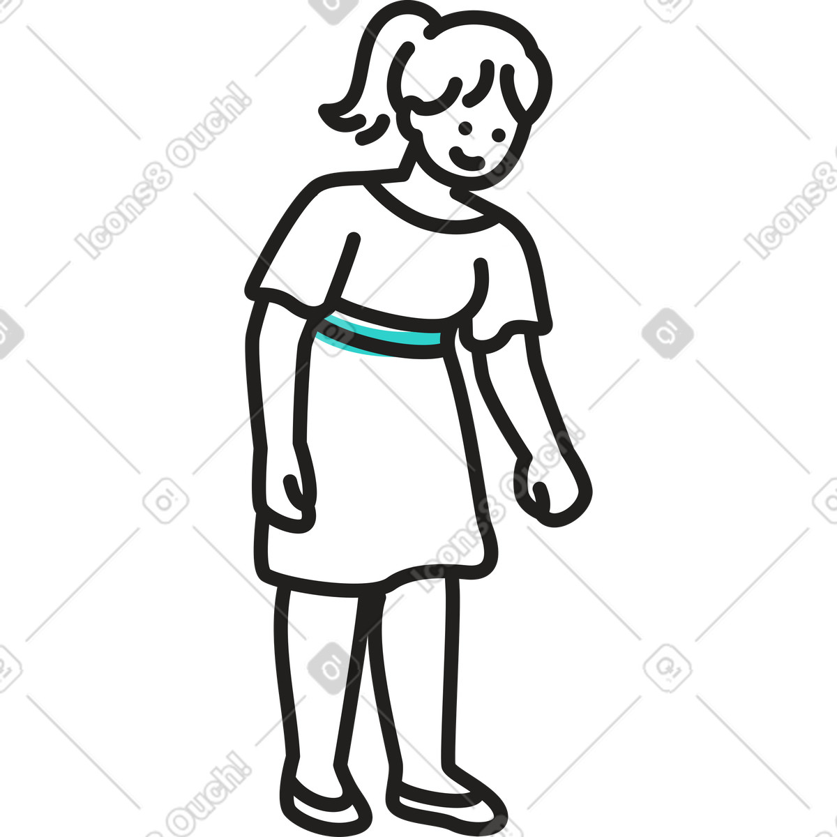 Woman in dress looking down illustration Little style download PNG, SVG