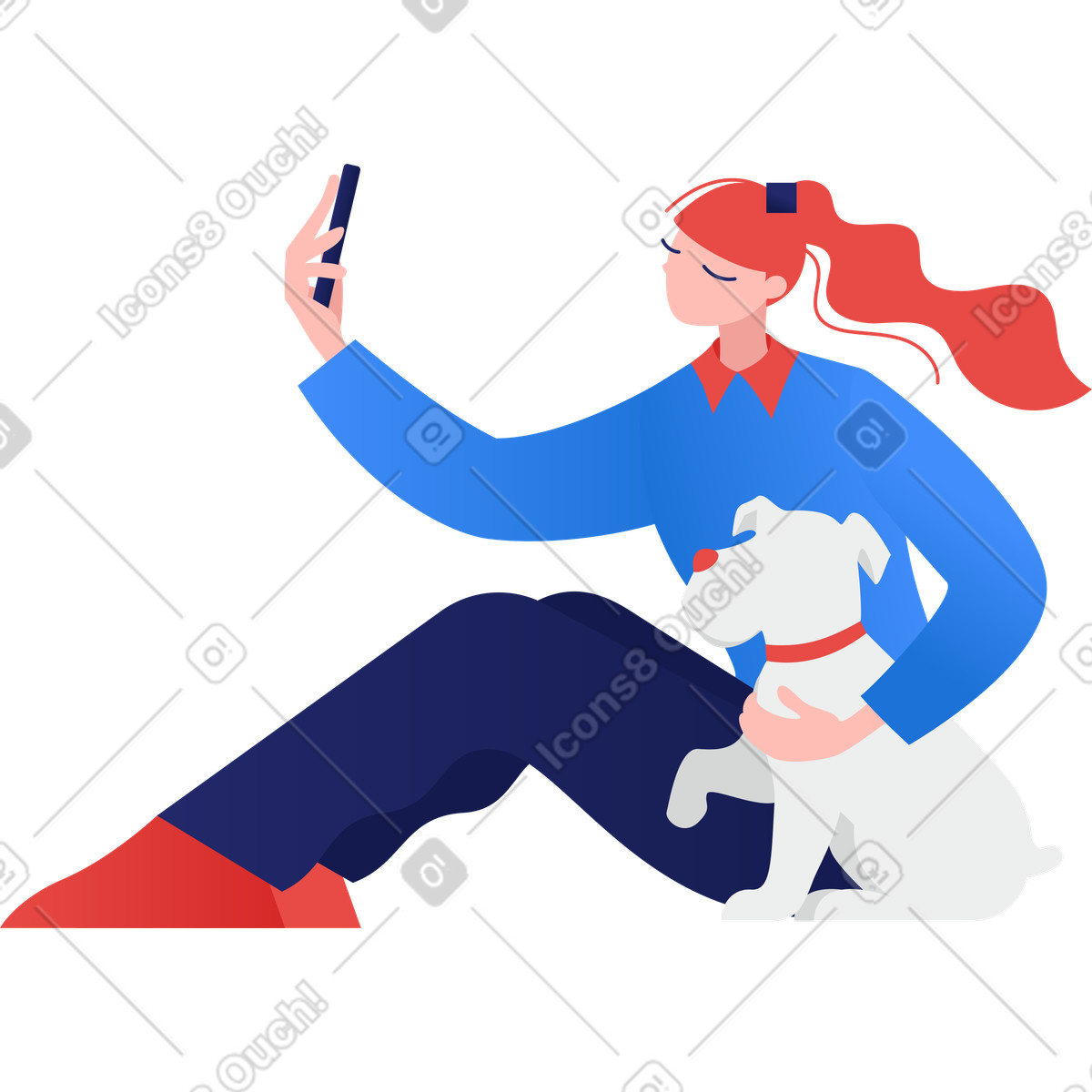 Illustration Fille avec chien dans le style Clip à télécharger aux formats PNG, SVG