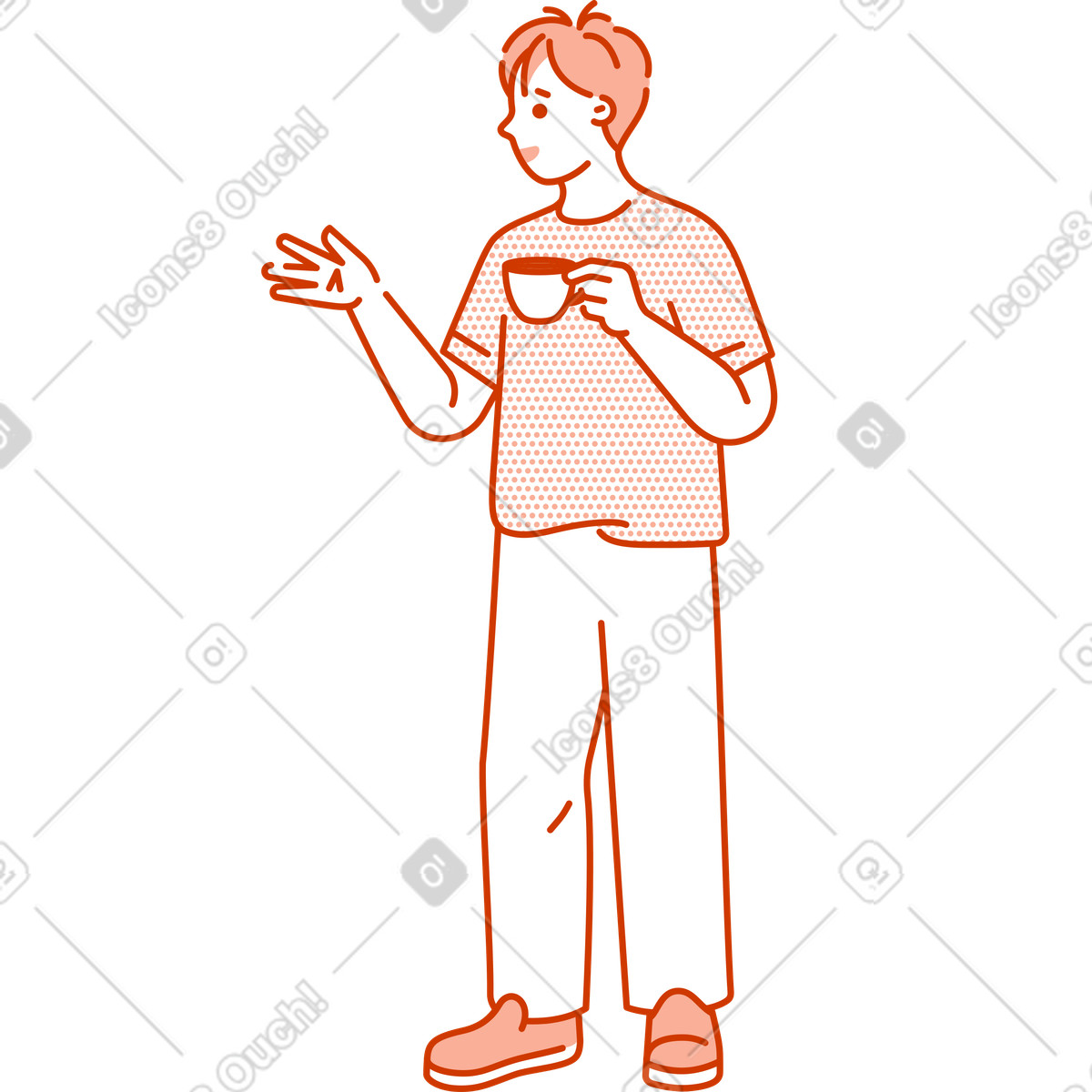 L'uomo tiene una tazza di tè illustrazione in stile Natty scarica in PNG, SVG