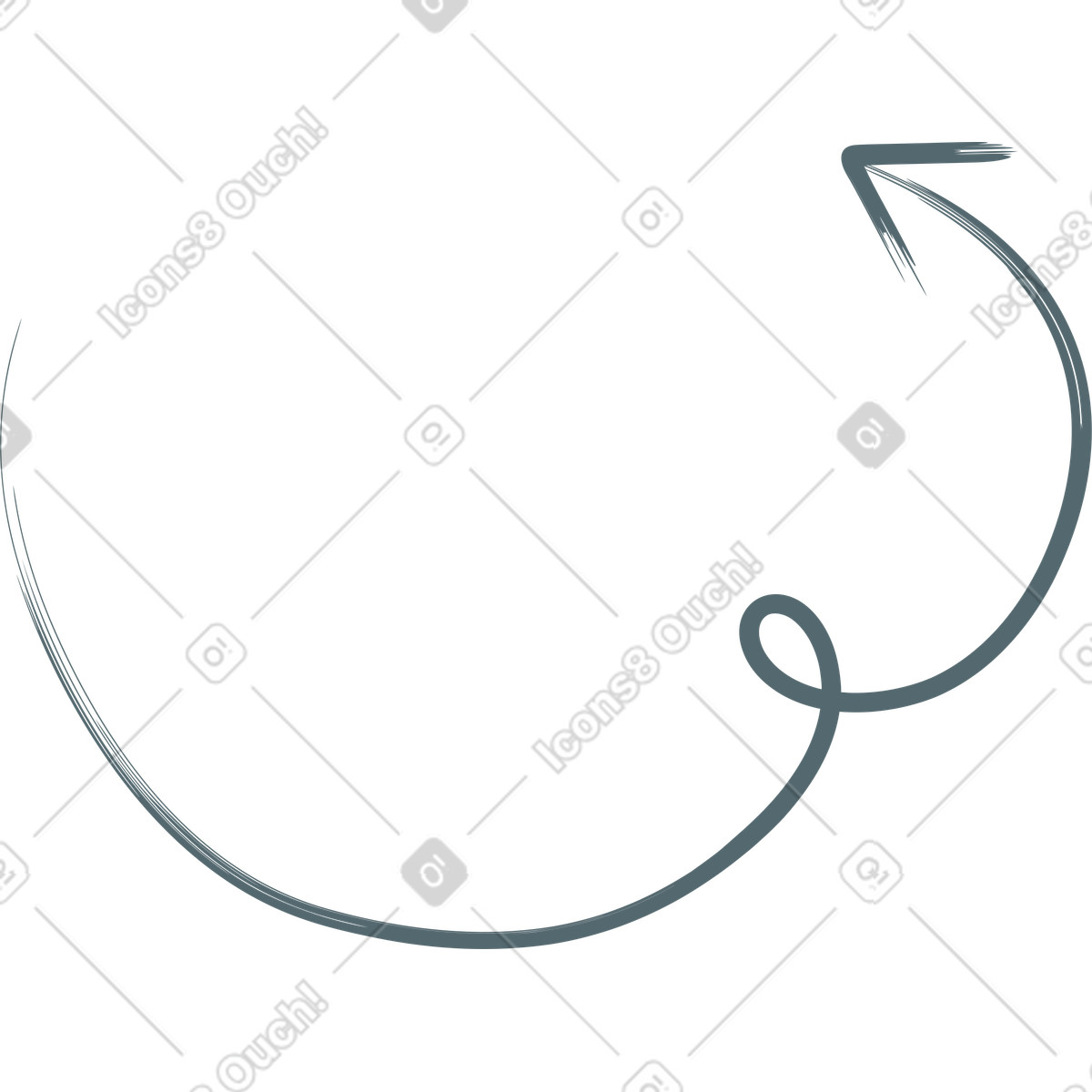 Curved arrow freehand line illustration in Grain style download in PNG, SVG