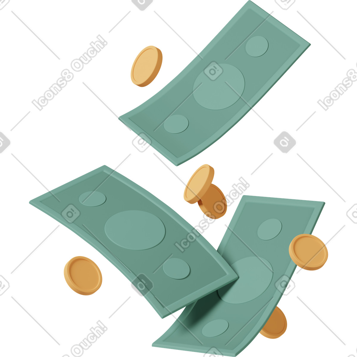 Coins and banknotes in the air illustration in PNG, SVG