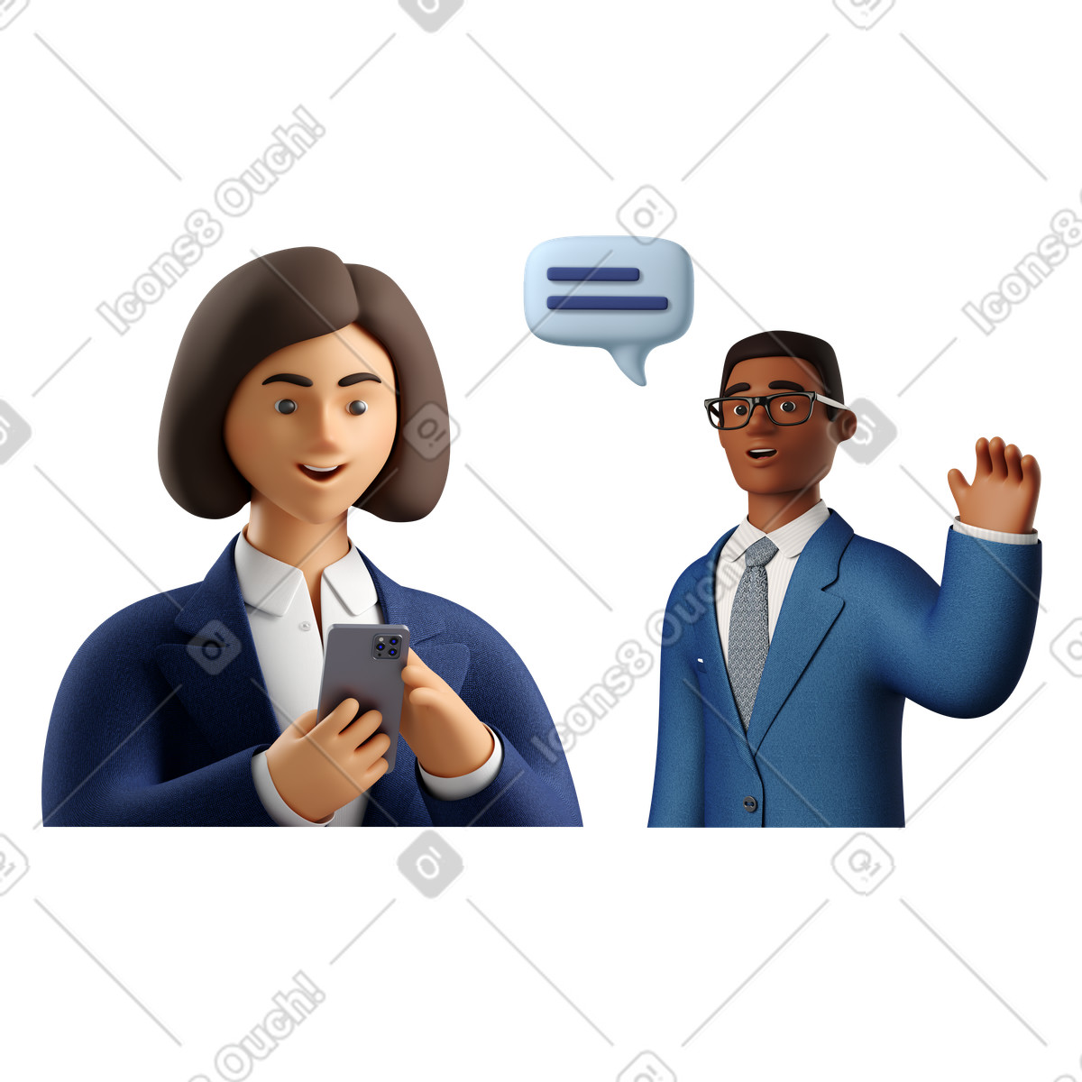 Mann, der versucht, die aufmerksamkeit geschäftsfrau zu erregen-Illustration im 3D Business-Stil als Download in PNG, SVG