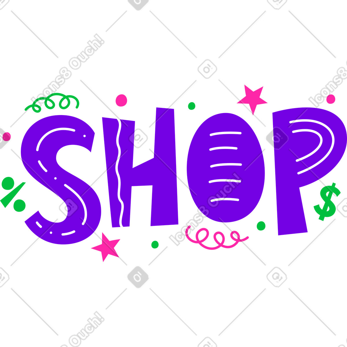 Lettering shop with stars and lines text illustration in style download in PNG, SVG