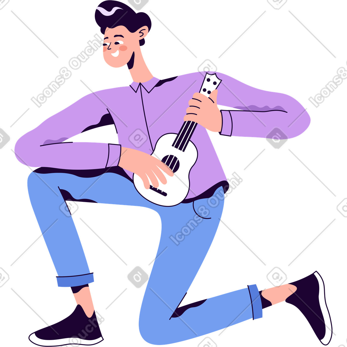 Mann kniete mit einer gitarre auf einem knie animierte Illustration im Martina-Stil als Download in GIF, Lottie (JSON), AE