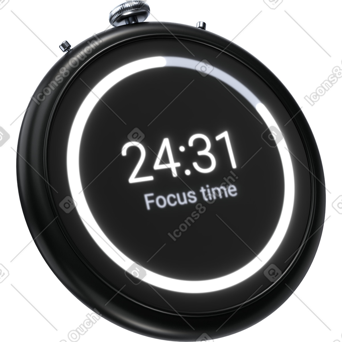 Productivity timer clock, focus time management, Pomodoro Technique session illustration in 3D Pro style download in PNG, SVG