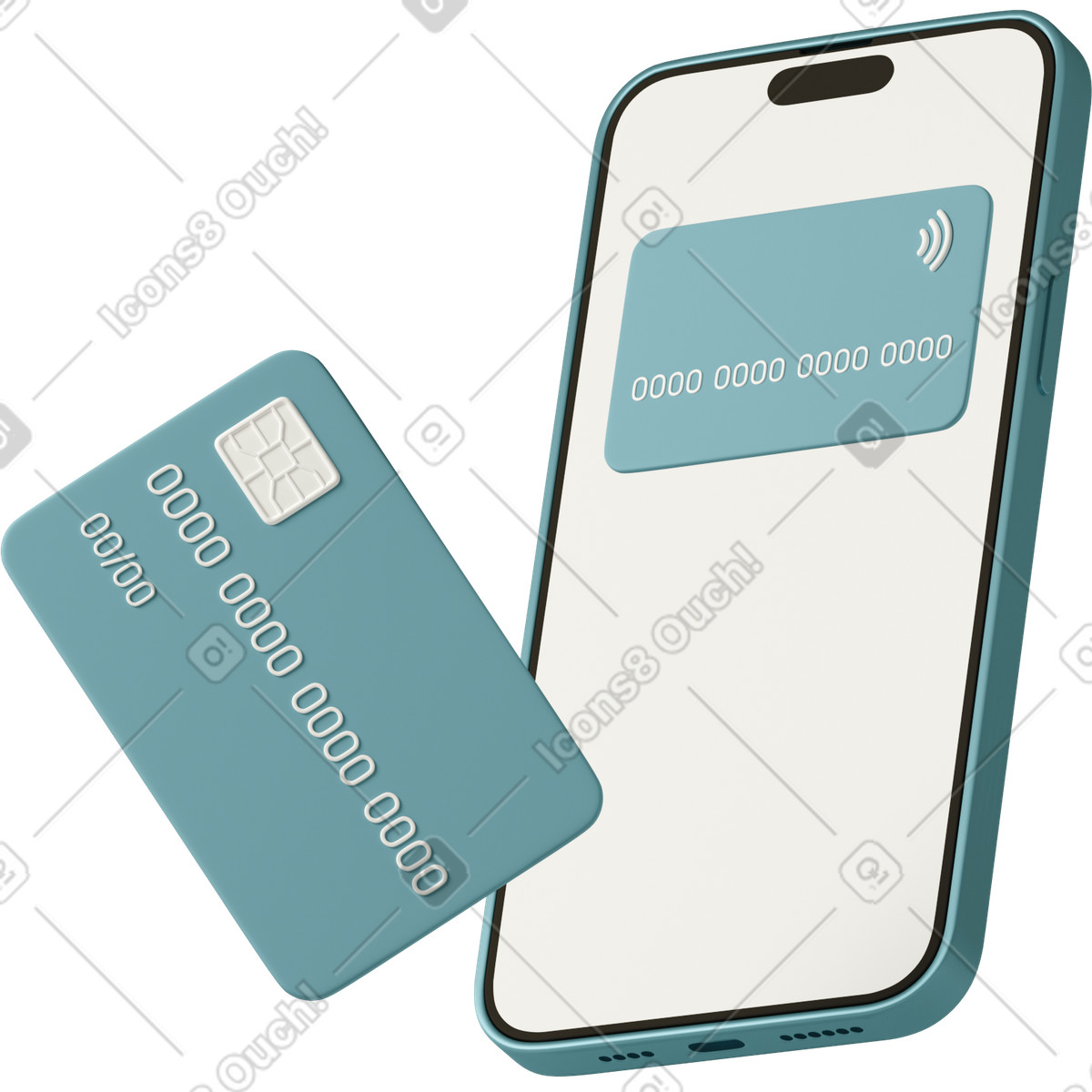 3D Casual life 스타일의 Phone and credit card 일러스트레이션 PNG, SVG 다운로드