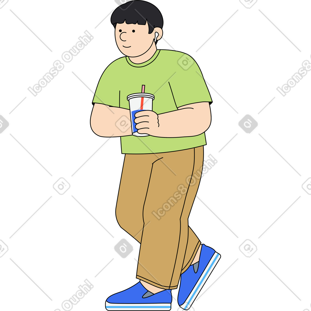 Man drinking a cold drink illustration in Kindy style download in PNG, SVG