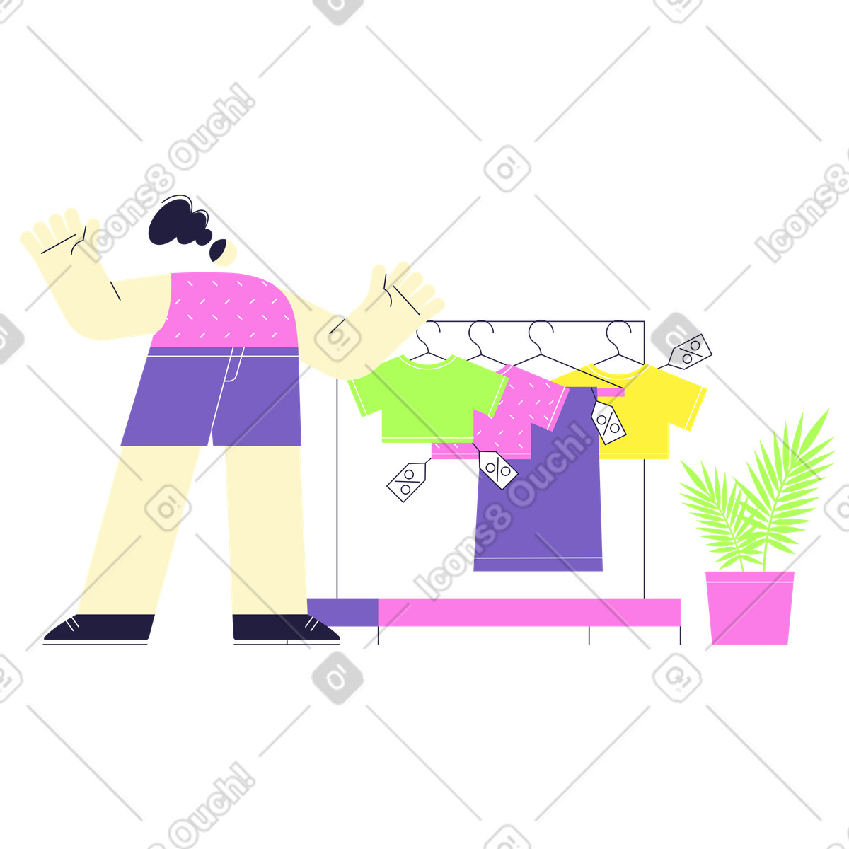 Woman is shopping for new clothes illustration in Mellow style download in PNG, SVG