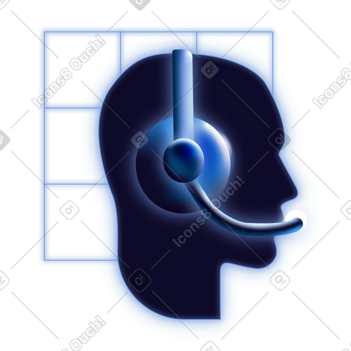 Customer support specialist wearing headset with mic, hotline and call center services illustration in Dimension style download in PNG, SVG