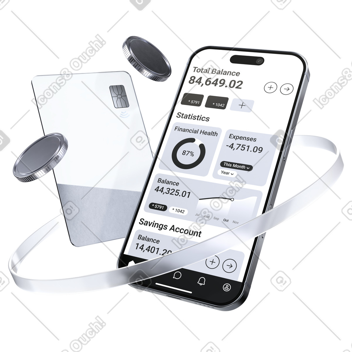 Money management, Automated insights, Personal finance app illustration in PNG, SVG