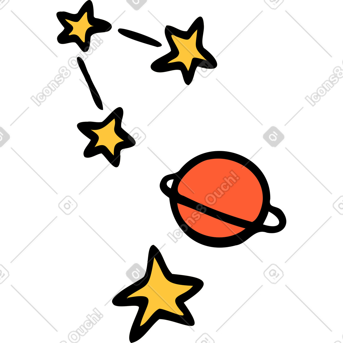Constellations and planet illustration clipart image in PNG SVG GIF