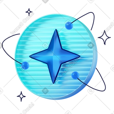 Pièce étoile bleue avec sphères en orbite, ia et métavers PNG, SVG