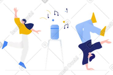 Man and woman dancing to the music from a smart speaker PNG, SVG