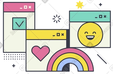 Abstract browser windows with emoji PNG, SVG