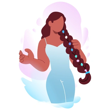 An illustration of a model with intricate hairstyles that incorporates textured elements, such as braids and curls.