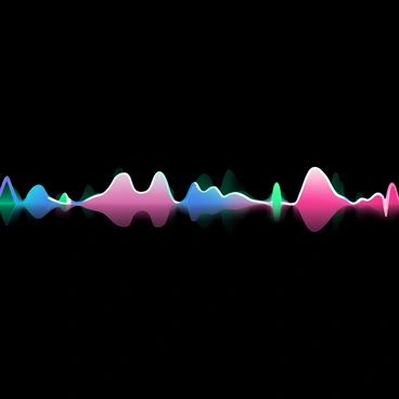 A visual waveform of music displays various peaks and troughs in vibrant colors such as electric blue, bright pink, and neon green. The waveform extends horizontally across the composition, showcasing dynamic energy and rhythm. The background is solid black, which enhances the vividness of the colors, making them appear more striking and pronounced. Each segment of the waveform varies in height, creating a sense of movement and flow, as if the music is alive and pulsating.