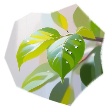 A close-up view of a vibrant green leaf with water droplets perfectly beading on its surface. The leaf is rich in texture, showing veins and a glossy finish as it captures the light. Each droplet reflects a tiny image of its surroundings, enhancing the clarity and detail of the scene. The background is softly blurred, emphasizing the sharpness of the leaf and the glistening droplets.