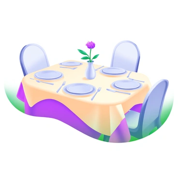 A dining table set with "empty plates" and "silver utensils" prominently displayed. The tablecloth is a soft cream color, enhancing the sense of emptiness. In the center of the table, there is a small vase with "a single wilted flower" to symbolize scarcity. The lighting is muted, casting gentle shadows that emphasize the absence of food. Surrounding the table are "four empty chairs," each facing the plates, creating a sense of anticipation and longing.