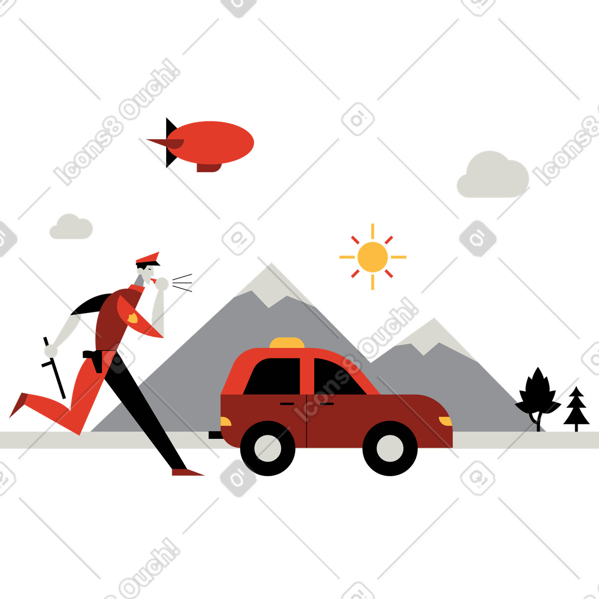 Ilustración Policía persiguiendo un coche en estilo Burgundy a descargar en PNG y SVG