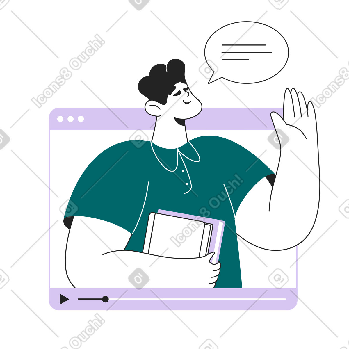 Ilustración Hombre organizando una video conferencia en estilo Sammy Line a descargar en PNG y SVG