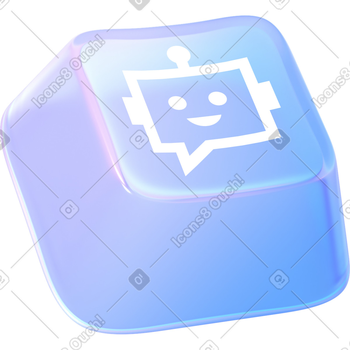 Glass chatbot key illustration in 3D Glassy style download in PNG, SVG