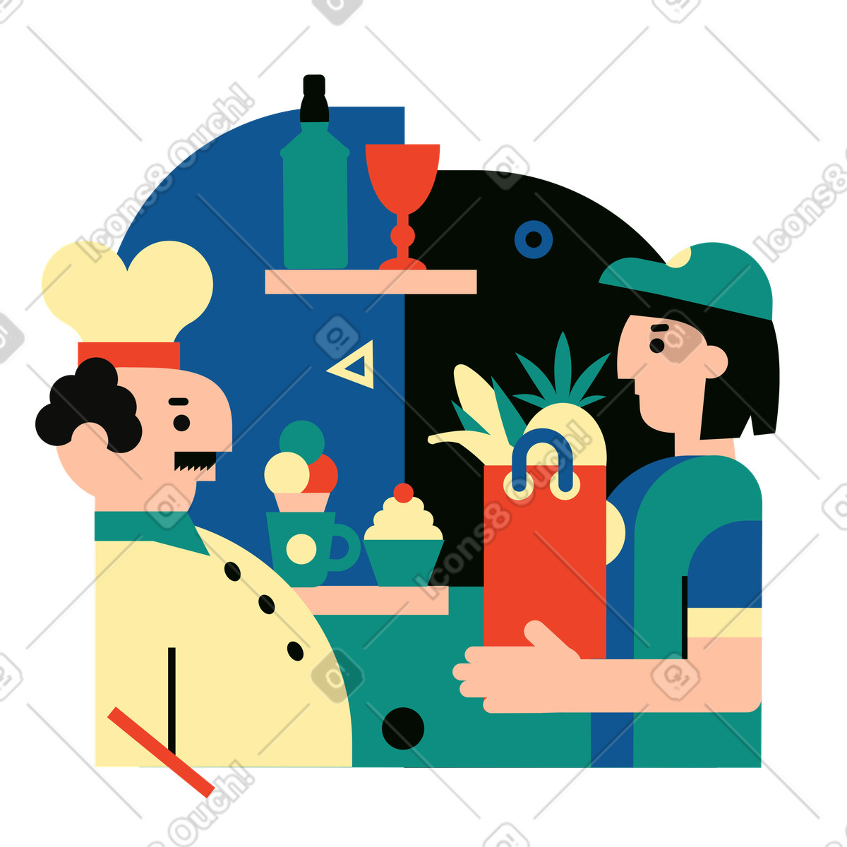 Il corriere ha consegnato cibo allo chef illustrazione in stile Polar scarica in PNG, SVG